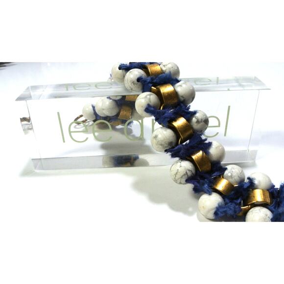 NWT Neiman Marcus Lee Angel Women's Howlite NAVY Fringe Brass Bracelet NWT 189 - Picture 6 of 10